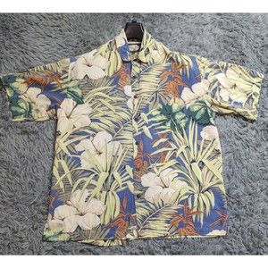 Straight Down Hawaiian Shirt Mens Size Large L Floral Coconut Cloth Made In USA‎
